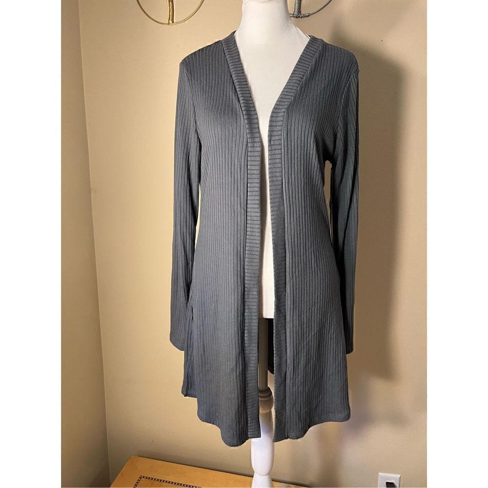 NWT! Vince Camuto Rib Knit Open Front Cardigan In Darkshadow Gray Small